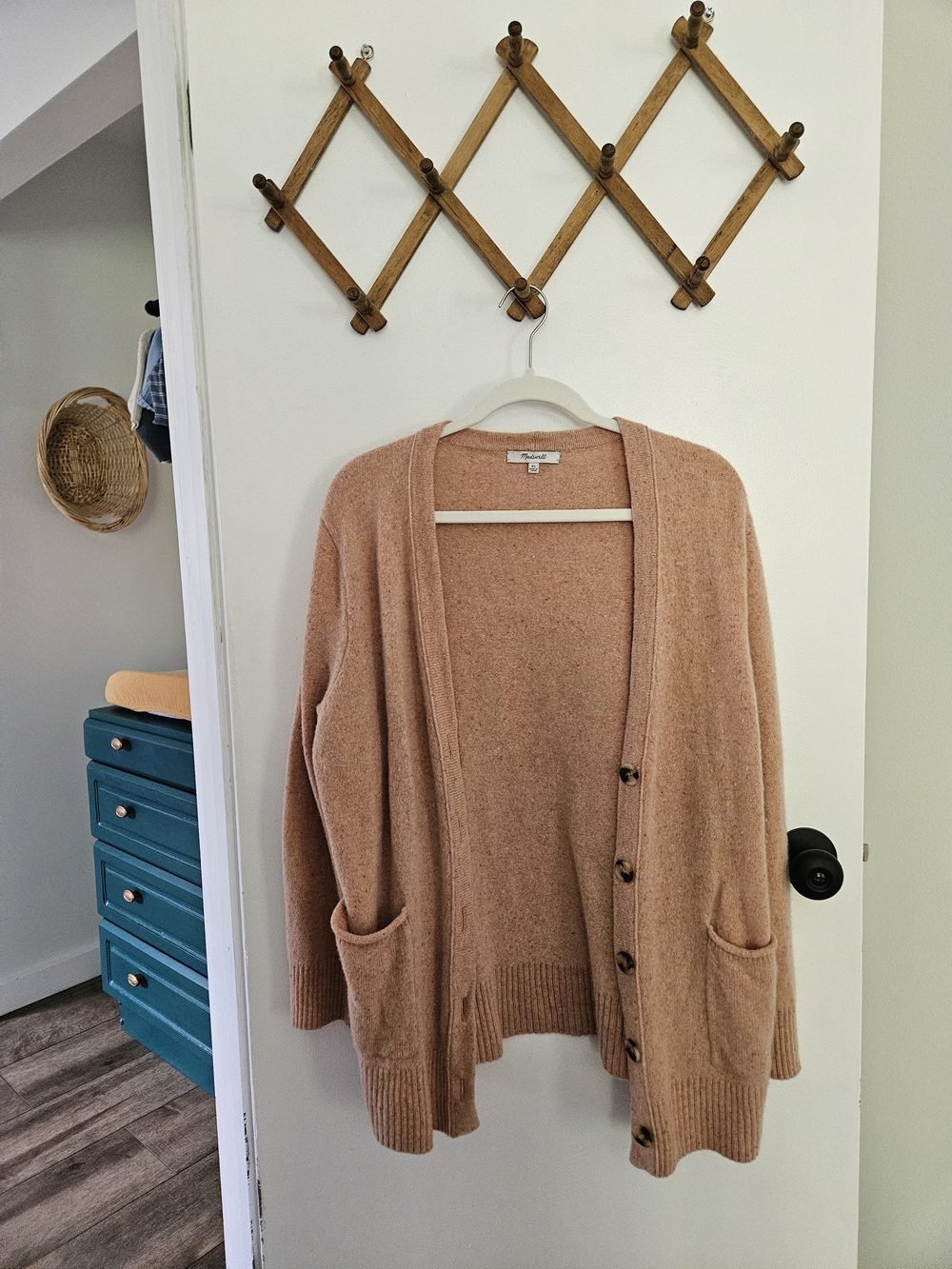 Madewell Blush Open-Front Button Cardigan 100% Wool